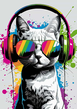 Cool Cat with Headphones