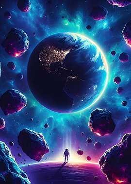 Space Astronaut Cosmos Galaxy in Neon