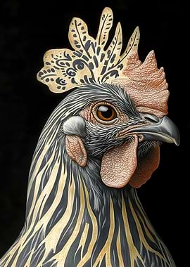 Golden Chicken Rooster Portrait