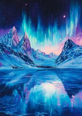 Aurora Borealis Mountain Landscape