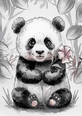 Cute Panda with Flower