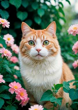 Orange Tabby Cat in Flowers