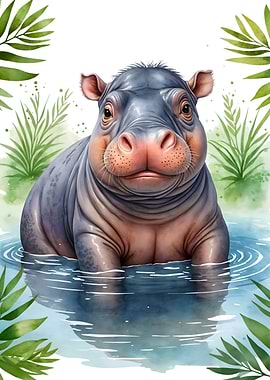 Cute Hippo Watercolor