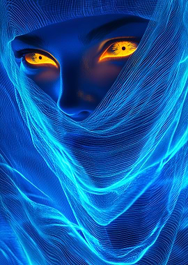 Mysterious Woman in Blue Veil
