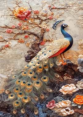 Peacock and Flowers 3D Art