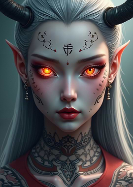Demon Girl with Tattoos