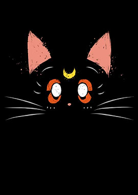 Black Cat with Crescent Moon