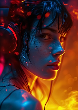 Cyberpunk Woman with Headphones