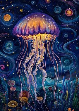 Jellyfish in Starry Night