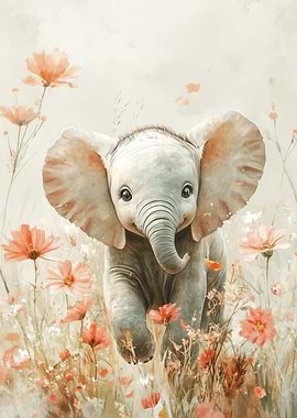 Baby Elephant in Flowers