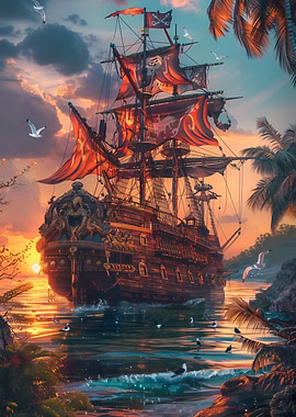Pirate Ship at Sunset