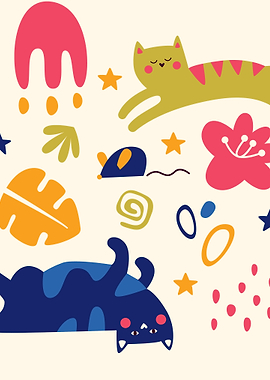 Playful Cats and Stars