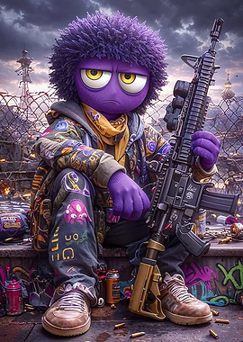 Purple Character with Gun