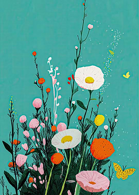 Floral Illustration with Butterflies