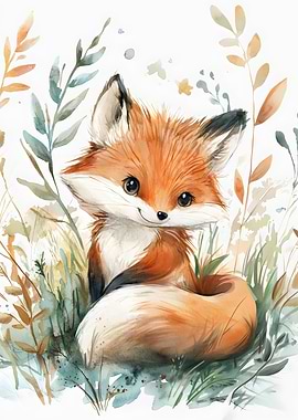 Cute Baby Fox In Grass