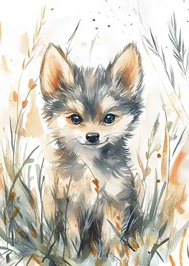 Cute Wolf Pup in Grass