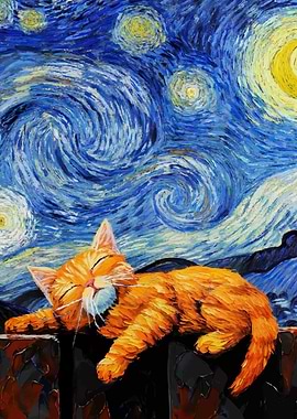 Starry Night Orange Cat