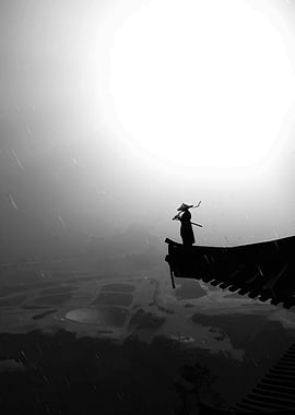Samurai Silhouette in Rain