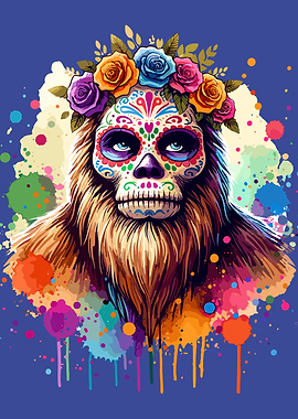 Bigfoot Sugar Skull Dia De Los Muertos