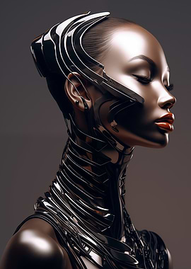 Cyberpunk Woman with Metal Headpiece