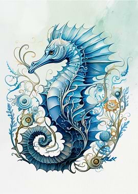 Blue Seahorse Watercolor