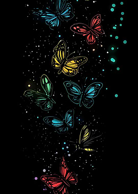 Colorful Butterflies on Black