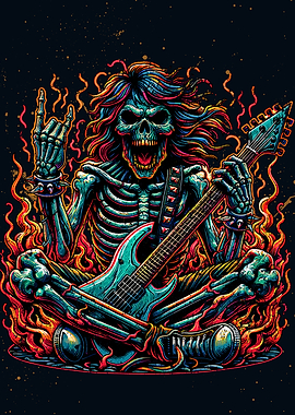 Skeleton Guitarist Rock Star