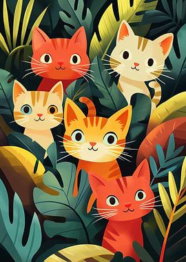 Cute Cats in Jungle