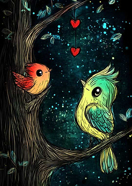 Love Birds in Night Sky