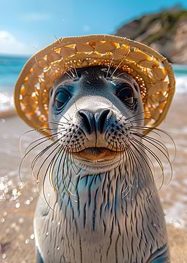 Seal in a Straw Hat