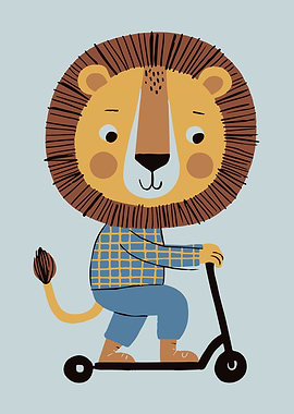 Adorable Lion on a Scooter Kids