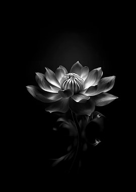 Black and White Lotus Flower wall art decoration minimalistic simple