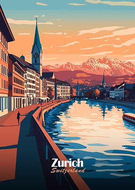 Zurich Cityscape Sunset