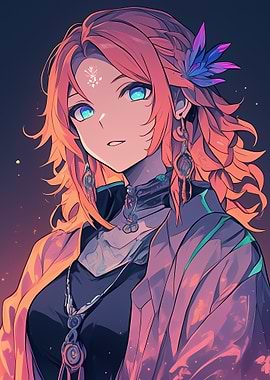 Anime Magician Girl with Red hair