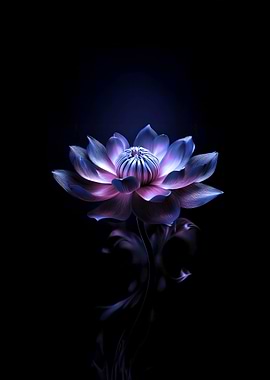 Glowing Lotus Flower Blue red color simple beautiful flower minimalistic cinematic lighting