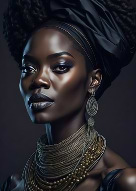 Majestic Essence: African Black Woman Portrait - Cultural Wall Art - Digital Tribute - Ethereal African Beauty