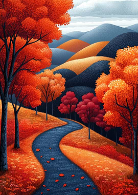 Autumn Road Through Hills