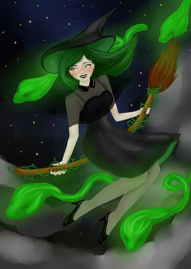 Green Witch Flying