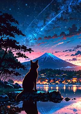 Displate ディスプレイット黒化け猫 メタルポースター Neon