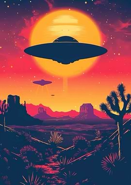 UFO Over Desert Sunset
