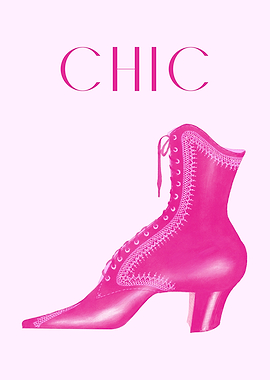 Pink Chic Boot Illustration, Vintage Decor, Retro Poster