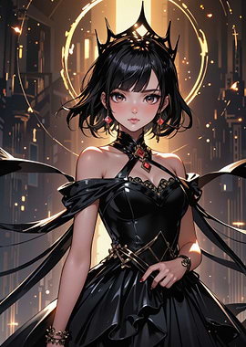 Anime Queen in Black Dress