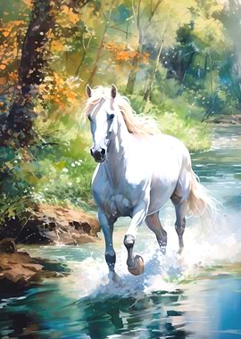 White Horse in Stream