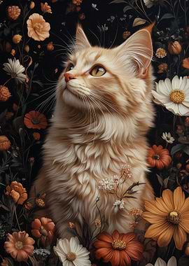 Cat in a Floral Garden