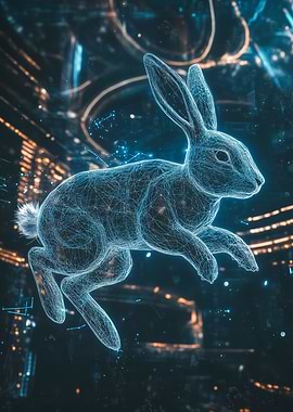 Digital Rabbit in Cityscape