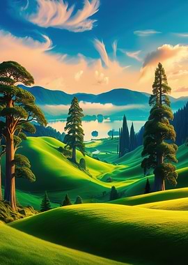 Serene Landscape with Rolling Hills