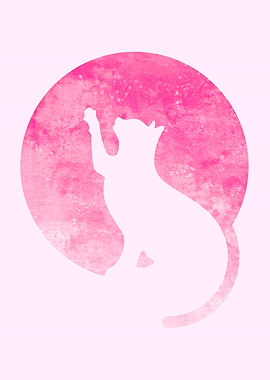 Pink Watercolor Cat Silhouette