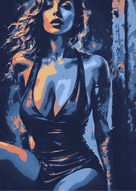 Woman in Blue and Orange Dress