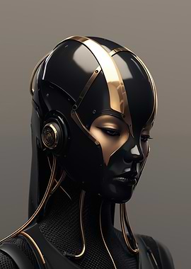 Cyberpunk Woman in Black and Gold