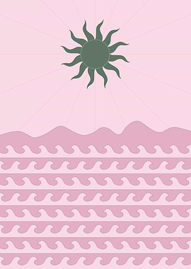 Pink Sun and Waves